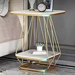 S S Wood Nation Coffee Table Square Modern Coffee, End, or Side Table with a Faux Marble Wooden Top and a Golden Metal Frame (White Gold)-picture-56
