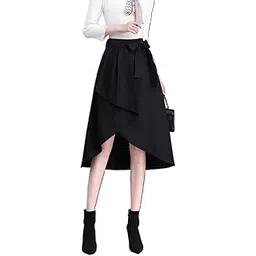 Black Irregular Design Skirt for Women in Summer Large Size Fat Waist Slim Midlength-picture-12