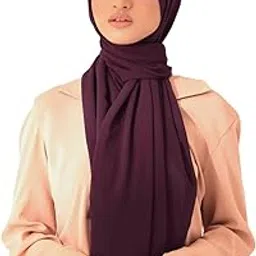 AN NISA - Aubergine/Deep Wine Chiffon/Georgette Blend Hijab/Scarf/Dupatta/Neck Wrap (Size - 180 * 70cm)-picture-30