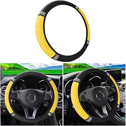 Bling Soft Leather Steering Wheel Cover, 15 Inch Colorful Rhinestones Auto Elastic Steering Wheel Protector, Sparkly Crystal Diamond for Women Girls, Car Interior Accessories for Most Cars (Yellow)-picture-68