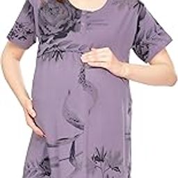 zeyo Women's Cotton Night Dress Floral Printed Maternity & Feeding Short Nighty Night Gown 5808-picture-30