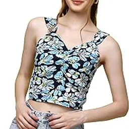 Women Casual Blue & White Stripe Print Strap Crop Top | Women Sleeveless Top | Women Trendy Top-image-58