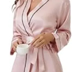 marquisa Women's Satin Robe, Short Length Sleepwear with Belt, Pink-picture-34