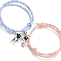 Unisex 2pcs Couple Bracelet for Men & Women | Cotton Dori Space Astronaut Magnetic Bracelet | Adjustable Matching Couple Bracelet for Lovers Valentine Gift for Girlfriend-image-8