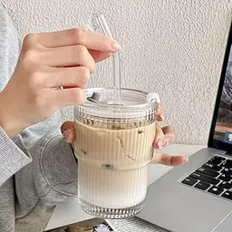 KiKiluxxa Water Drinking Glass Travel Sipper Tumbler Mug with Straw and Lid - 350ml-Pack of 1 - Tea and Coffee Fruit Juice Milk Cup with Straw (Basilica)-picture-17