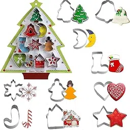 Bake House Christmas Cookie Cutter Set - 10 Piece Xmas Biscuit Cutters With Tree, Santa Face, Star, Boots, Bells & More Shapes for Fondant DIY Baking-picture-24