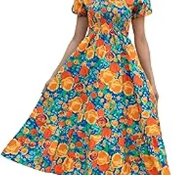 zwerlon | Dress for Women | Floral Print Midi Dress | Off Shoulder & Beautiful Smocked | Ideal for Casual, Work Beautiful Floral Design| Fllatering Fit-picture-14