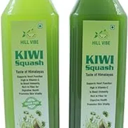 HILL VIBE Kiwi Squash – Refreshing Himalayan Fruit Squash– Natural Kiwi Flavored Sharbat for Juice, Mocktails & Summer Coolers – Pack of 2 (1 No Added Sugar & 1 Regular) – 2×750ml | FSSAI Certified-image-0