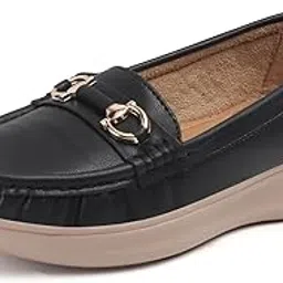 vendoz Women Comfortable Slip On Formal Loafer for Women | Stylish Fashion Moccasins Range | Cushioned Footbed Finish | Flexible | 1 Inch Heel Height| Formal Office Wear Shoe image 1