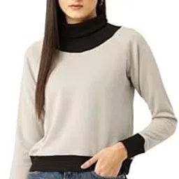 kassually Tops for Women Stylish Latest Women Grey Solid High Neck Top-picture-44