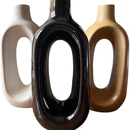 VIBHSA Ceramic Colour VASE for Home,Living Room & Office Decor | Ceramic VASE | Decorative Item | Flower VASE | Show Piece for Home Decor | Decorative Flower VASE (Black+White+Yellow, Pack of 3)-picture-14
