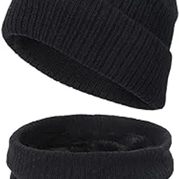 LR Decor E-Shop Winter Beanie Hat Scarf Set Knit Thick Warm for Cold Weather Outdoor Sport Black-picture-49