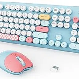 ELECTRO WOLF 104 Keys Full Size Wireless Keyboard & Mouse Retro Cordless Combo, Cute Colorful Typewriter Ergonomic Keyboard & Mouse for PC, Laptop, Desktop (Blue)-image-36