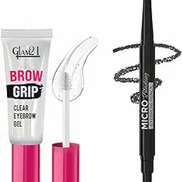 Glam21 Brow Grip Clear Eyebrow Gel,12gm & Micro Blading Eyebrow Pencil with Spoolie- Black,0.3g | Waterproof, Long-Lasting, Natural Finish | Defines, Styles & Sets Brows |Combo Pack Of 2-image-1