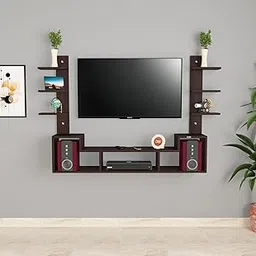 DAS Engineered Wood Konrad Wall Mount Tv Entertainment Unit Stand Set Top Box Stand And 6 Shelf Display Rack Black Flowery Wenge (Ideal For Up To 43") Screen-picture-44