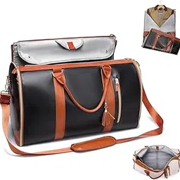 santorini Foldable Duffle Bag for Travel | Convertible Carry on Large Size Garments Bag | Water Resistant Luggage Bag with Shoe Pouch. Unisex (Black)-picture-44