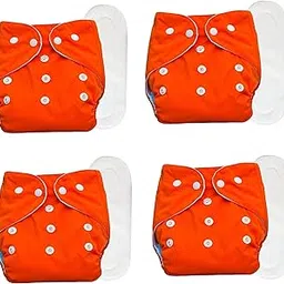 Baby Cloth Diapers 0 To 3 Years | Side Leakage Proof Washable Reusable Diaper For New Born Baby 4 Diaper And 4 White insert Pad (Pack Of 8) (Orange)-picture-19