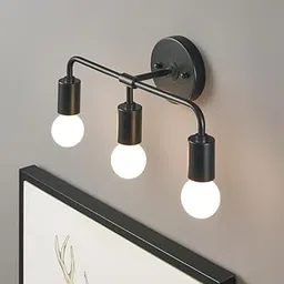 Home Decoration 3 Light Z/Black Wall Sconce - Modern Minimalist Bathroom Vanity & Hallway Lighting - Mid Century Industrial Exposed Bulb Wall Lamp, Black, Metal-picture-23