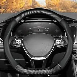 Jukmen Car Steering Wheel Cover, Non-Slip Breathable Car Steering Wheel Protector Sport D-Shape Carbon Fiber & PU Leather Universal for Diameter 38cm/15(D-Shape)-image-83
