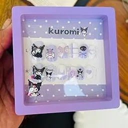 Radhya Accessories Kids Press on Nails (Pack of 12 nails) Kuromi Charms Artificial Nails for Girls Kuromi Kitty Presson nails Gift for Girls Short Fake Nails (purple)-image-1