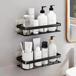 MIORAH 2 Pack ABS Self Adhesive Bathroom Organizer – No Drill Wall Mounted Bathroom Shelves & Rack for Modern Space Saving Storage-picture-39