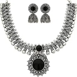sasitrends Oxidised German Silver Necklace with Jumki for Women and Girls-picture-35