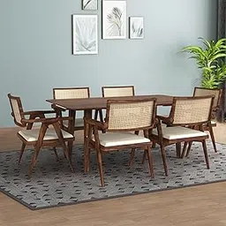 PLANKO | Ariya Premium Sheesham Dining Table 6 Seater with Cane Inlay | Designer Chairs with Armrest | Comfortable Cushioning | Ergonomically Designed | Walnut-picture-18