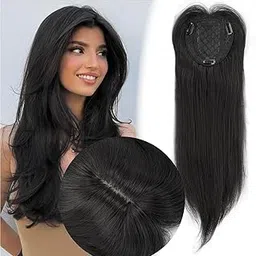 Akashkrishna Silk Base Hair Topper For Women Middle Parting 22 Inches Long Hair Toppers For Girls Heat Resistant Hair Top Extension 4 x 4 Inch-image-12