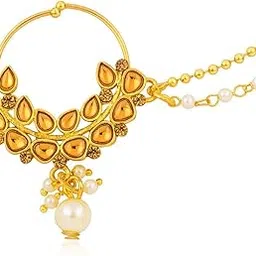 cz stone Beautiful Gold Finish Nose Ring with Cubic Zirconia and Hanging Pearl Drop-picture-14