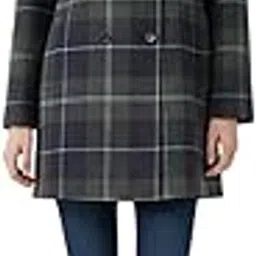 Women's Checked Wool Overcoat Dress Grey Navy, Size XL, Double Breasted, Soft Lined Winter Coat, Long Sleeve, Spread Collar, Warm Stylish Outerwear for Cold Weather-picture-27