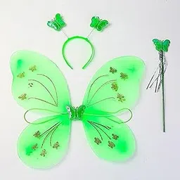 Kaku Fancy Dresses Kid Net/Polyester Green Butterfly Wings -Green|Free Size|For Girls-picture-12