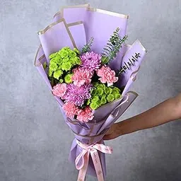 FlowerAura Premium Fresh Live Flower Bouquet of 4 Daisy & 5 Pink Carnations For Birthday Gift, Anniversary Gift, Wedding Gift, Rose Day Gift, Valentine's Day Gift, New Year Gift (Same Day Delivery)-picture-21