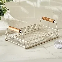 Home Centre Chefs Pride Allure Metal and Wood Serving Tray - 30x20x10cm-picture-12