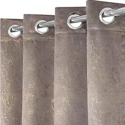 STELLAGEM Luxury Blackout Curtains Thermal Insulated Room Darkening Drapes with Gold Foil Print Noise Reducing Panels for Bedroom & Living Room (Set of 2, Door 8 Feet, Grey & Gold)-image-9