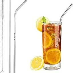AJAPOR Stainless Steel Straws for Kids & Adults with Cleaning Brush, Reusable Metal Straws, Steel Straws for Drinking Juice and Tender Coconut (1 Bent + 1 Straight + 1 Brush)-image-3