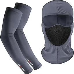 Allextreme Arm Sleeves and Balaclava Combo Hand UV Protection Cover & Riding Full Face Mask Set for Men Women Cycling Biking Outdoor Use (1 Pair Arm Sleeves & Balaclava- Dark Grey) image 1