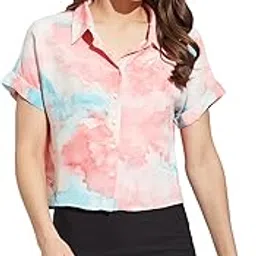 latin quarters Women Red Collar Neck Half Sleeves Tie Dye Shirt Blouse for Casual Wear-picture-10
