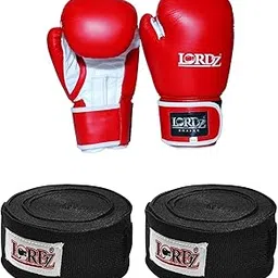 Lords Genuine Leather Competition Boxing Gloves Moulded with Black Hand wrap 120 inch Set (Combo)-picture-30