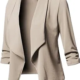 awesome21 Women's Stretch 3/4 Gathered Sleeve Open Blazer Jacket-picture-10