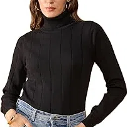 98 north 98 Degree Women Pure Cotton Turtle Neck Sweater Has A Full Sleeve & Straight Hem-AW25AZG1101-BLACK-picture-12