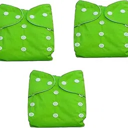 Baby Cloth Diapers 0 To 3 Years | Side Leakage Proof Washable Reusable Diaper For New Born Baby Without Inset Pad (Pack Of 3) (Green) image 1
