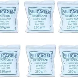 Silica Gel 250 Gram Pouch of 2 Packets (250 gm / 2 packets) | Silica Gel Pouches for Room Kitchen Wardrobe Cupboard car Bedroom Camera Lenses Shoes (250gm Pack of 6) image 1