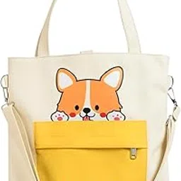 Akita Design White Canvas Crossbody Tote Bag for Women, 36x33cm, Cartoon Dog Print, Adjustable & Detachable Strap, Large Lightweight Daily Travel Purse, Multiway Shoulder Bag-image-64