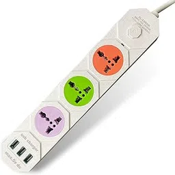 10A 3 -Way Extension Board Socket with 3 USB Socket 3 Socket Extension Boards (Multicolor)-picture-51
