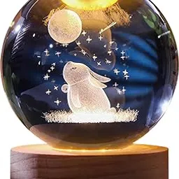 WICHARSH Crystal Ball Night Light,Glass Ball Night LED Lamp with USB Powered 2.36 Inch Wooden Base Colorful Crystal Ball for Gifts Men,Women,Kids,Boys,Girls (Moon Rabbit)-picture-52