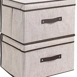 HomeStorie Clothes Organizer for Wardrobe Storage Boxes, Pack of 2, 40x30x25 cm (AR-2551-BR*2, Brown, Fabric)-picture-25