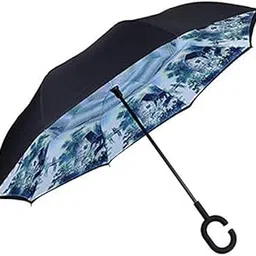 style homez Innovative Double Layer UV Coated Inverted Reversible Large Black Umbrella, 125 cm image 1