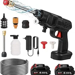 60Bar Cordless Pressure Washer, 300W Battery Pressure Washer, Car Wash Water Gun with Batteries, 5m Hose, Foam Sprayer (B-2 Battery)-image-21