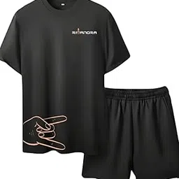 rivanora Men's Cotton Printed T-Shirt and Short Set with Round Neck Half Sleeves Regular Fit and Short Closure Elasticated Drawstring with Both Side Pockets | Night Suit Set-picture-33