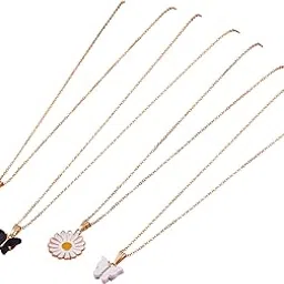 malkyn Gold-Plated Chain Necklace Set with Black and White Daisy Flower and Butterfly Pendants – Minimalist Jewelry for Women and Girls Casual, Daily, and Special Occasion Wear-picture-39